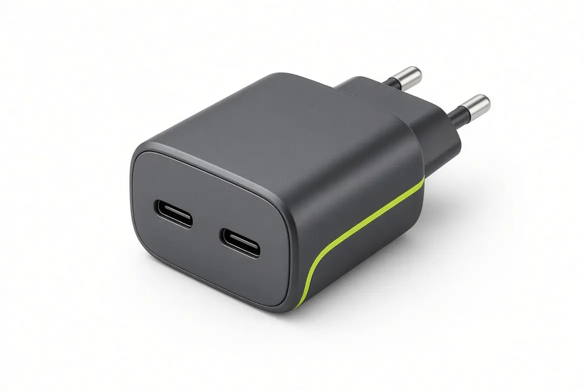 Ładowarka sieciowa USB-C 65 W na białym tle