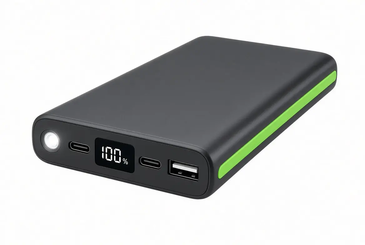 Powerbank 20000 mAh z portem USB-C na białym tle